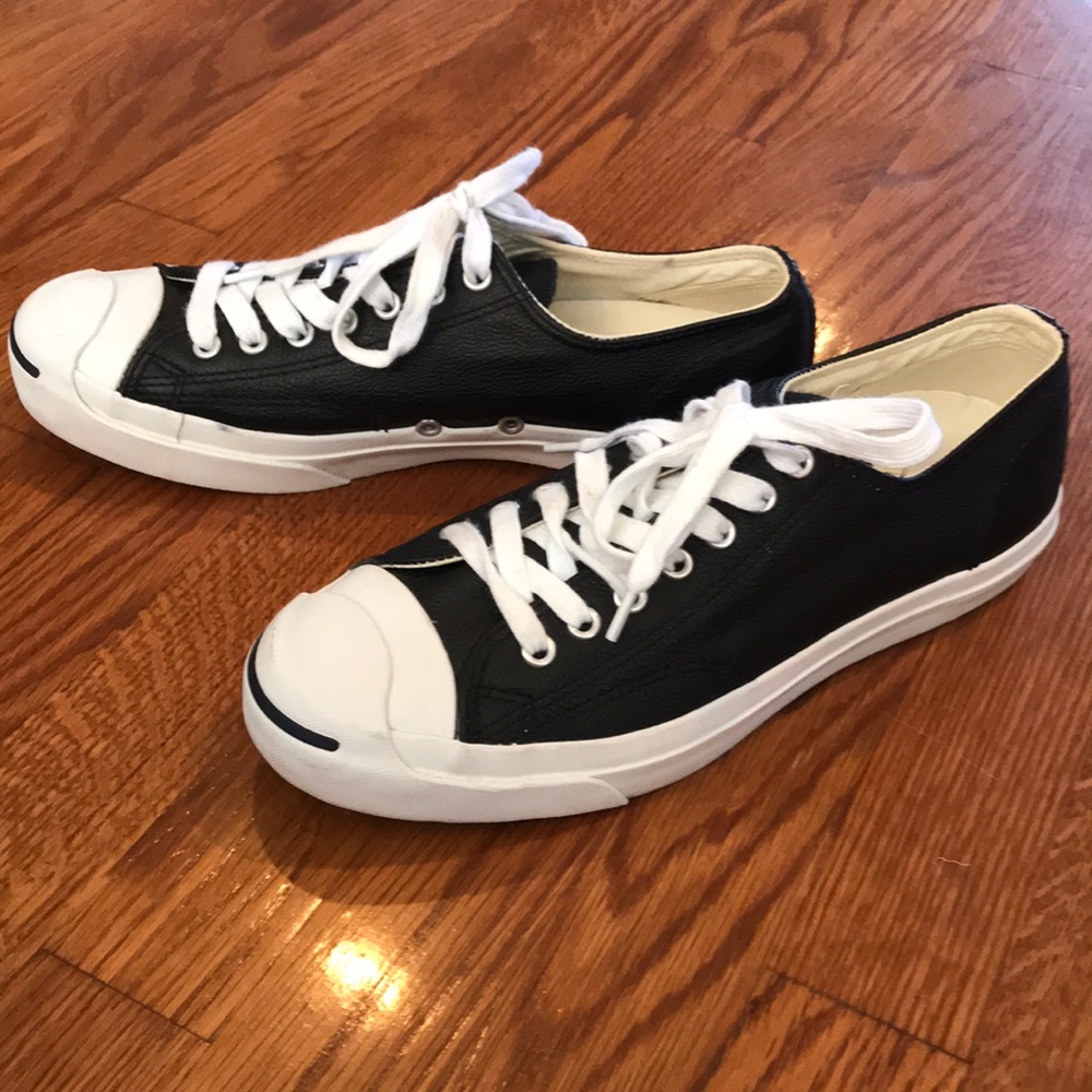 Black leather Jack Purcell Converse sneakers